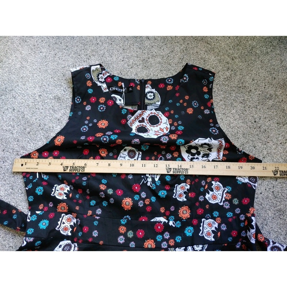 Retro Fit To Flare Womens XL 50s Rockabilly Pinup Day of the Dead Dress New - Picture 4 of 5